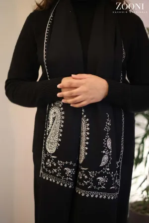 Hand Embroidered Palla Embroidery Stole/Wrap - Black