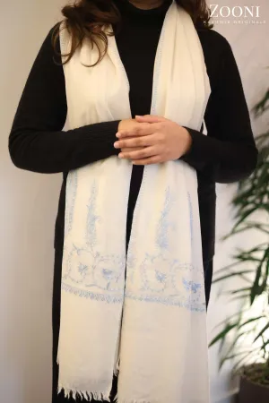 Hand Embroidered Palla Embroidery Stole/Wrap - White