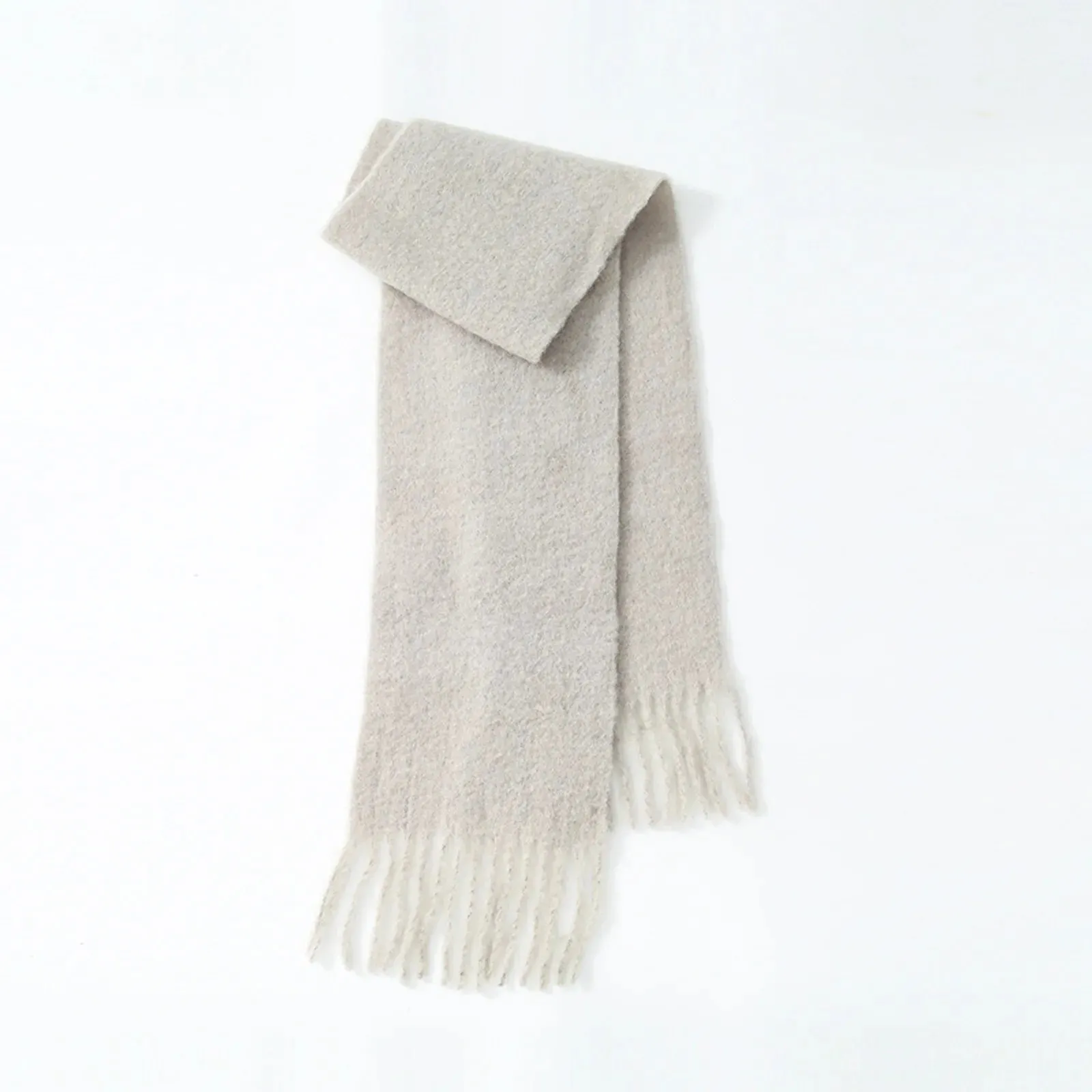 Homemade 80% Wool Blend Solid Color Tassel Female Autumn Winter Scarf