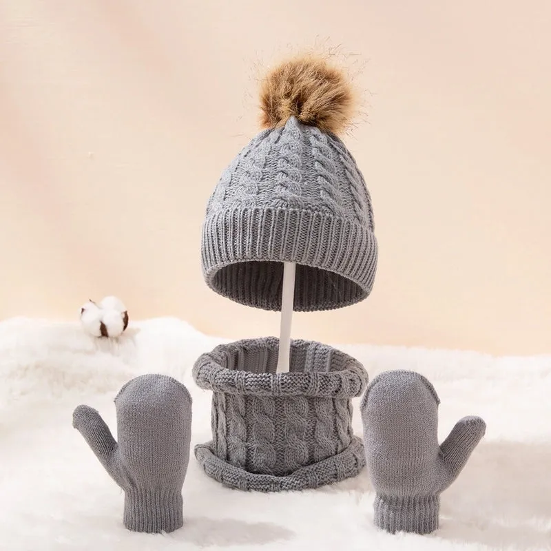 Kid's Fashion Solid Color Pom Poms Wool Cap