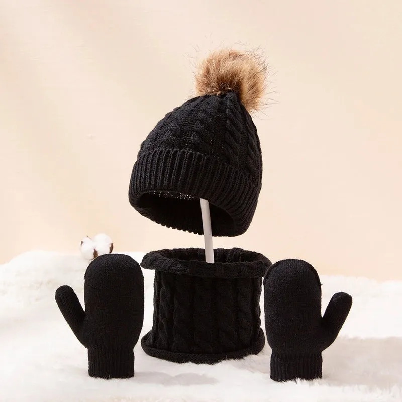 Kid's Fashion Solid Color Pom Poms Wool Cap