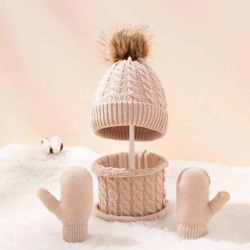 Kid's Fashion Solid Color Pom Poms Wool Cap