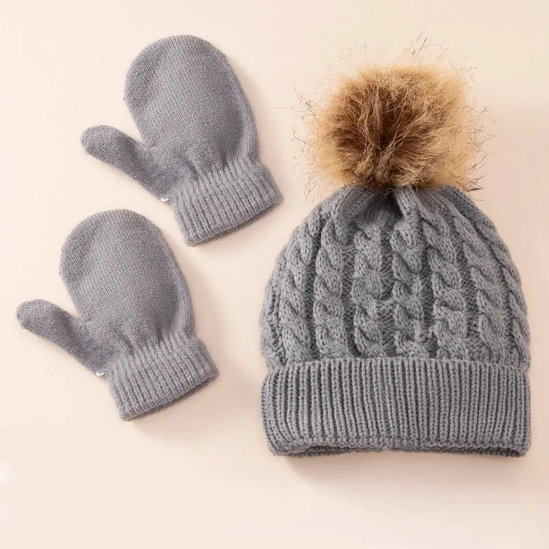 Kid's Fashion Solid Color Pom Poms Wool Cap