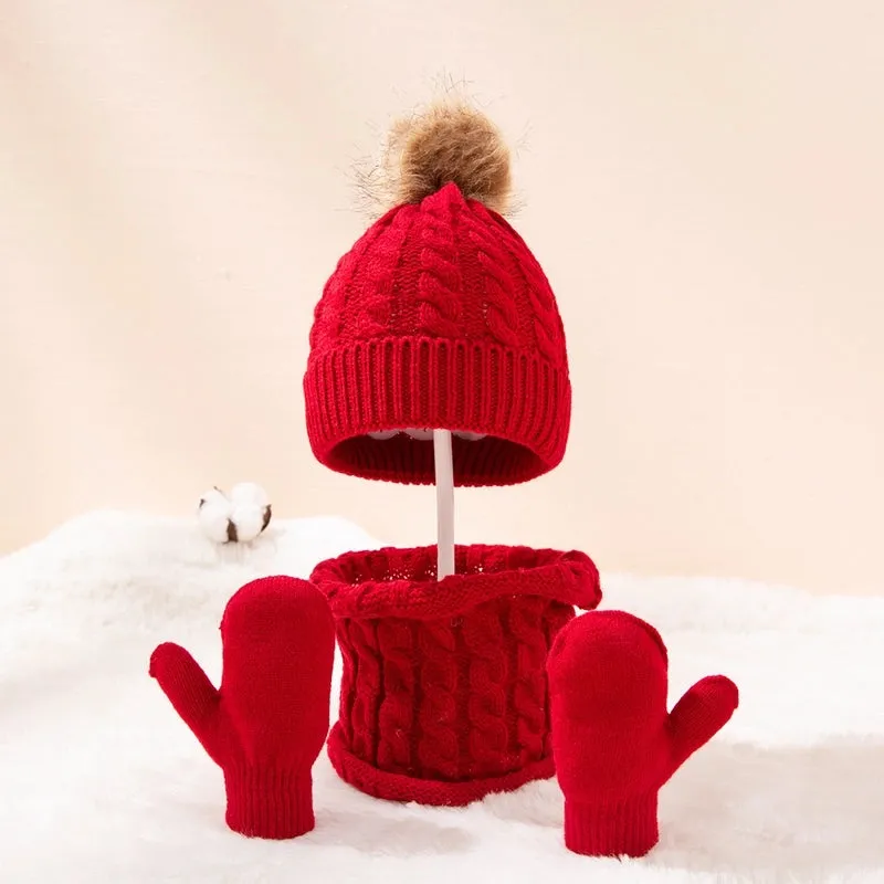 Kid's Fashion Solid Color Pom Poms Wool Cap
