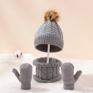 Kid's Fashion Solid Color Pom Poms Wool Cap
