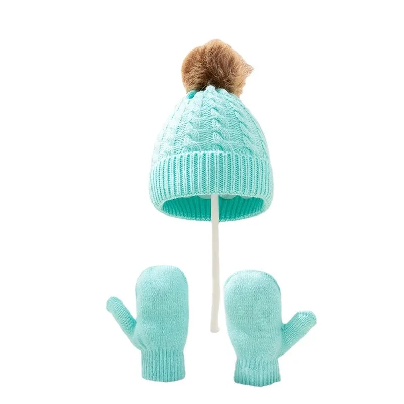 Kid's Fashion Solid Color Pom Poms Wool Cap