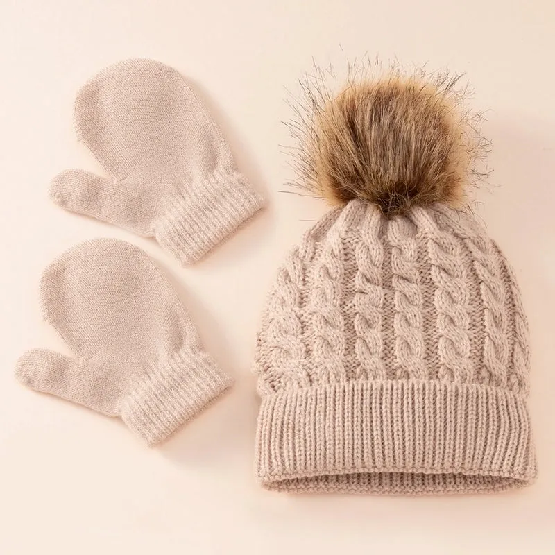 Kid's Fashion Solid Color Pom Poms Wool Cap