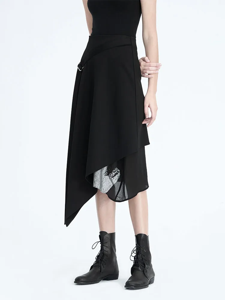 Layered Asymmetric Printed Midi Skirt