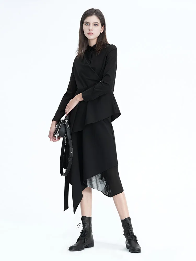 Layered Asymmetric Printed Midi Skirt