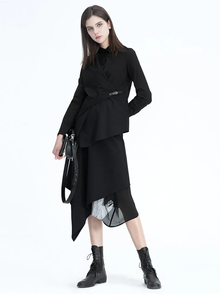 Layered Asymmetric Printed Midi Skirt