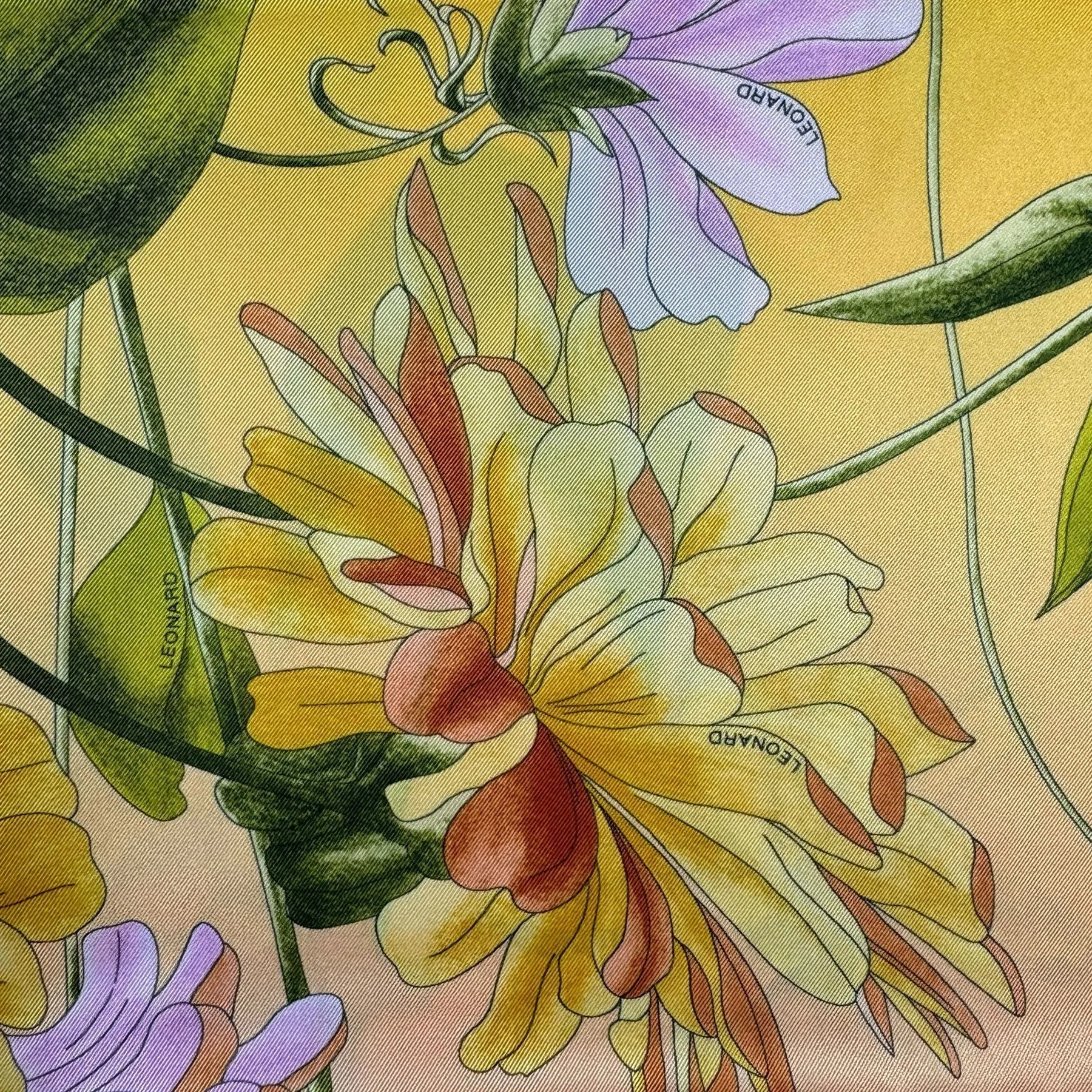 Leonard Paris Scarf Orange Pink Green Floral - Twill Silk Large Square Scarf