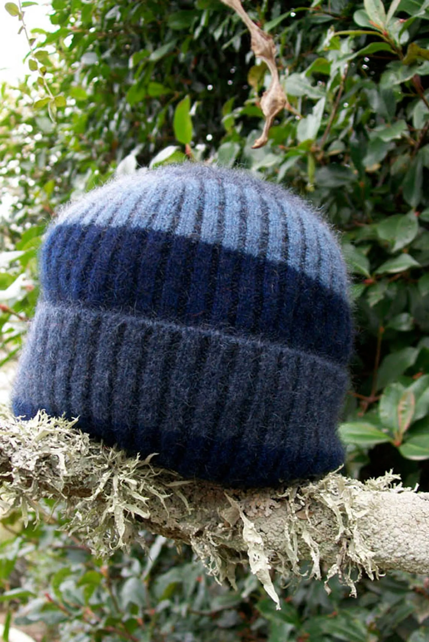Lothlorian - Child's Stripe Rib Beanie in Merino Wool and Possum Fur