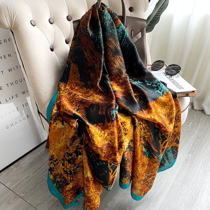 Luxury Brand 2022 Silk Scarf Women Large Shawls Pashmina Hijab Foulard Echarpe Design Print Lady Beach Stole Head Scarves