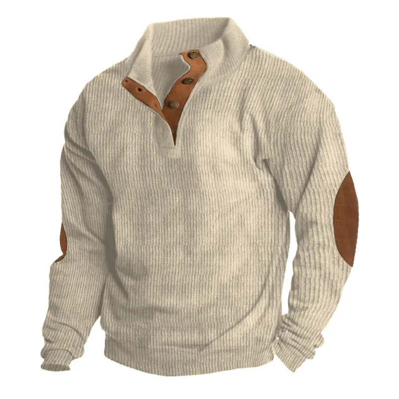 Men's Classic Ribbed Wool Jumper with Button Detail | Ideal for Autumn/Winter