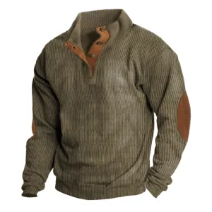 Men's Classic Ribbed Wool Jumper with Button Detail | Ideal for Autumn/Winter