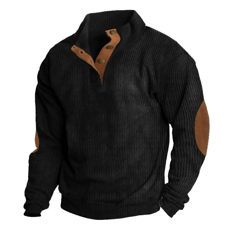 Men's Classic Ribbed Wool Jumper with Button Detail | Ideal for Autumn/Winter