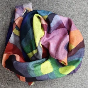 MERINO WOOL SCARF PAINTED SWIRLS