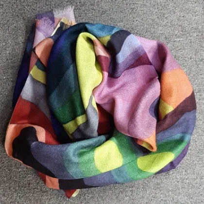 MERINO WOOL SCARF PAINTED SWIRLS