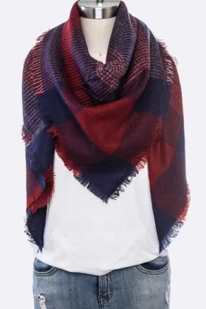 Mix Plaid Printed Fashion Blanket Scarf