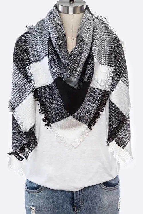 Mix Plaid Printed Fashion Blanket Scarf
