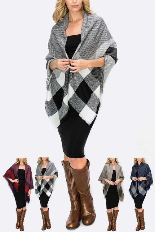Mix Plaid Printed Fashion Blanket Scarf
