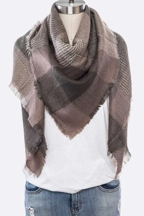 Mix Plaid Printed Fashion Blanket Scarf