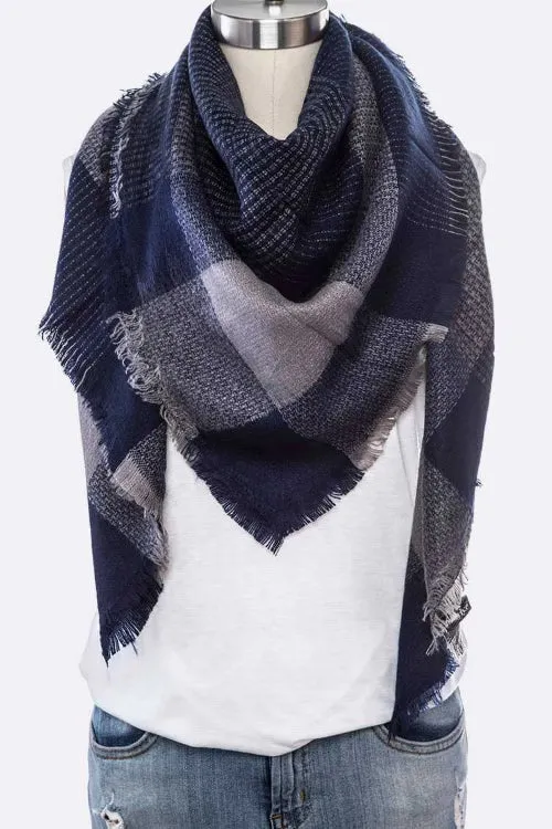 Mix Plaid Printed Fashion Blanket Scarf