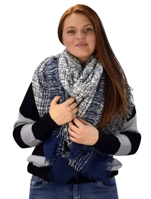 Multicolor Marled Oversized Blanket Scarf Shawl Wrap Poncho Navy