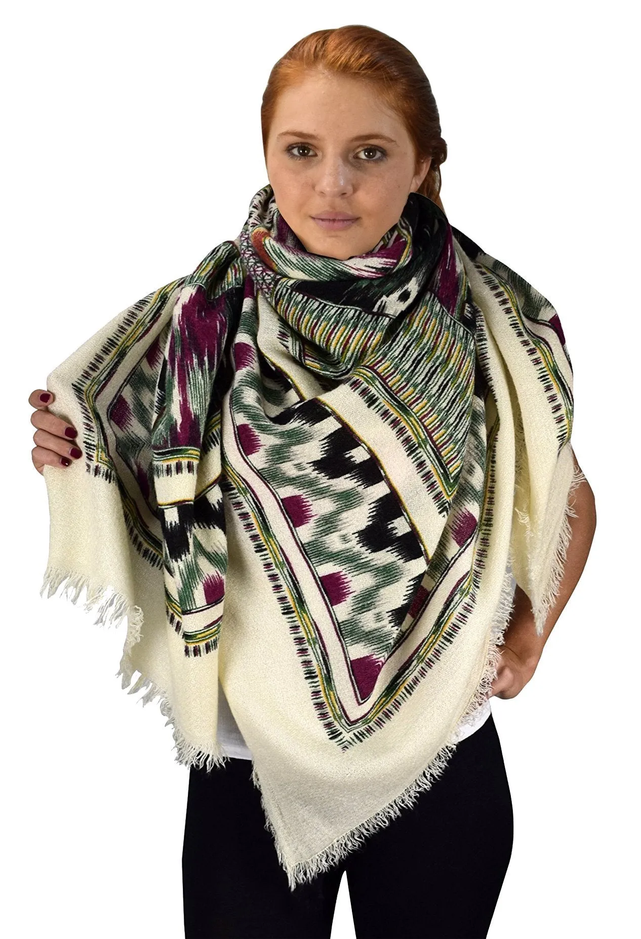 Multicolor Tartan Plaid Oversized Blanket Scarf Shawl Wrap Poncho Tan Green Black