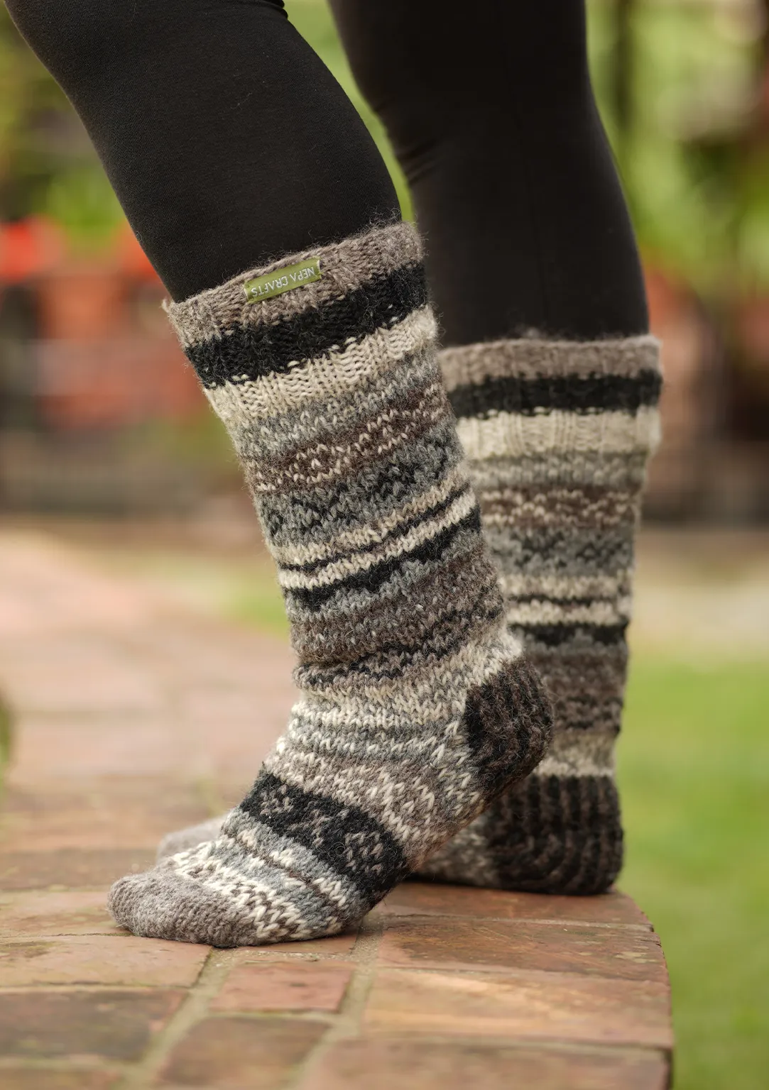 Natural Grey and White Hand Knitted Knee High Socks