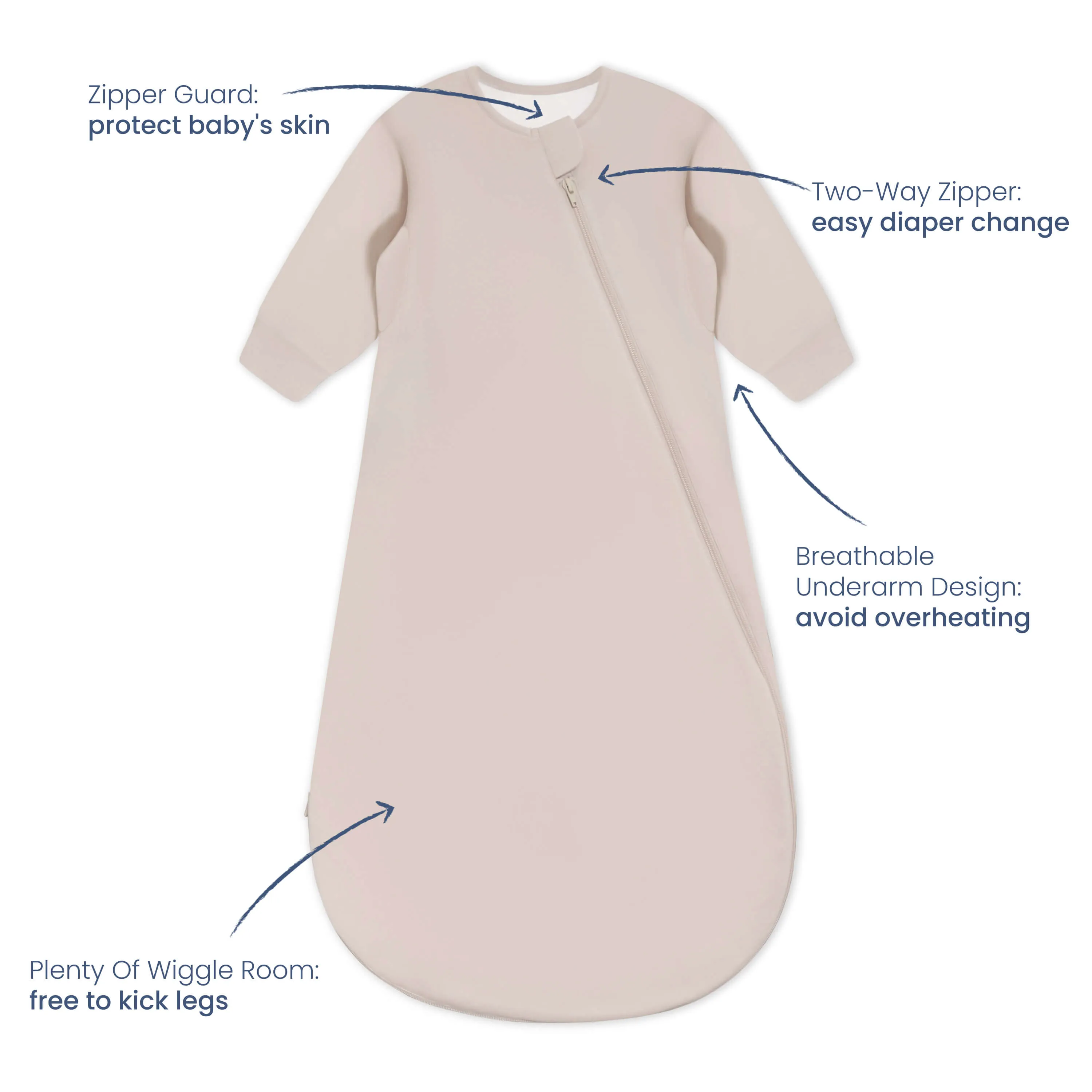 Organic Cotton & Camel Wool Winter Sleep Sack With Arms 3.5 TOG - Dusty Pink