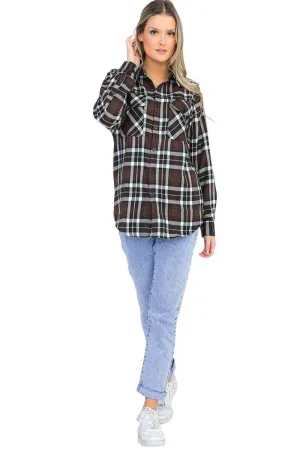 Oversize Boyfriend Brown Plaid Checkered Flannel