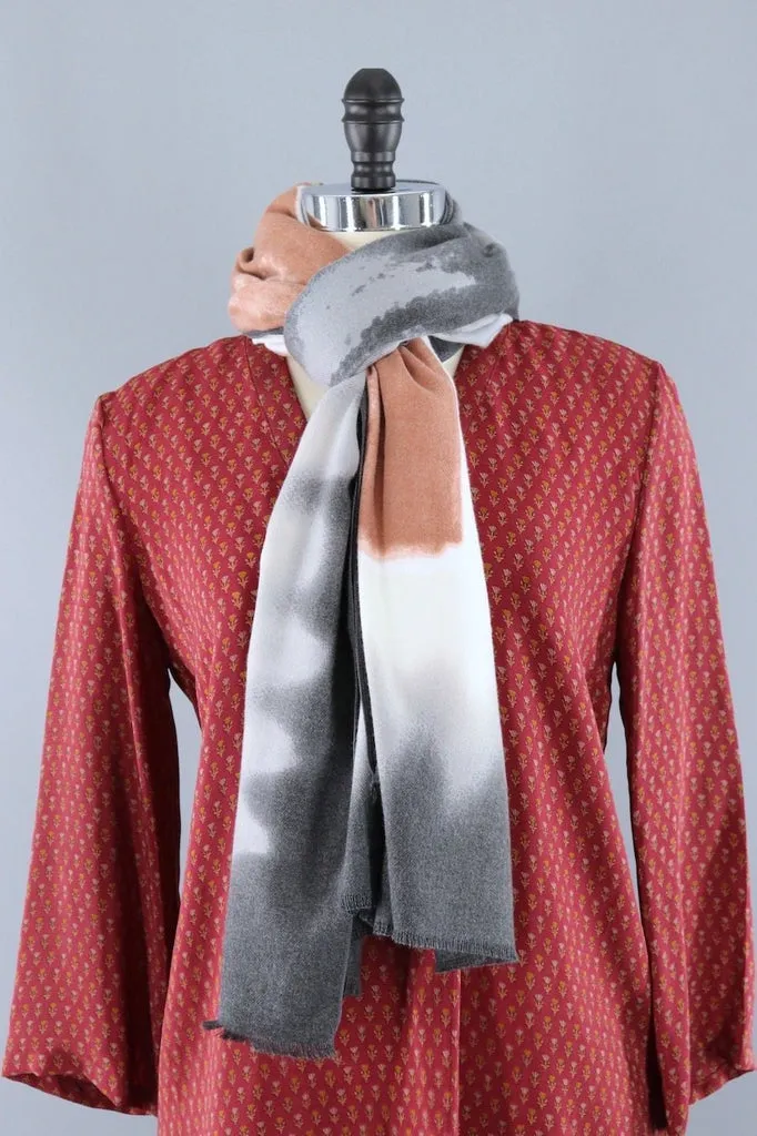 Pashmina Scarf / Terra Cotta and Grey Ombre