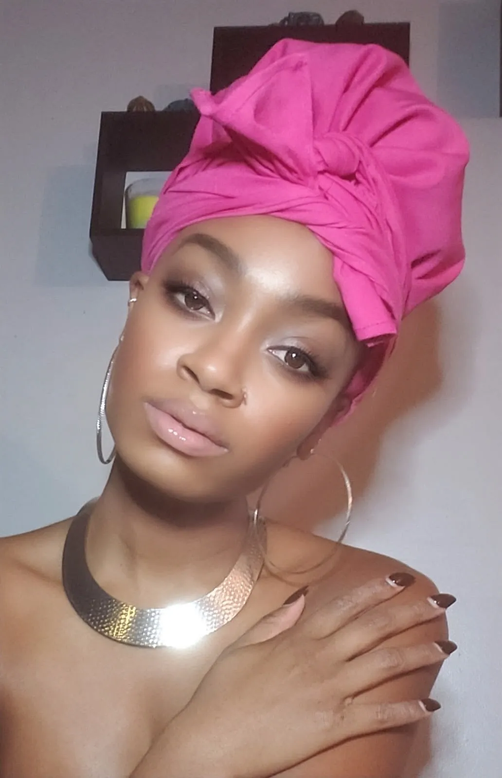 Pink Jersey Knit Stretched Fabric Slip On Headwrap