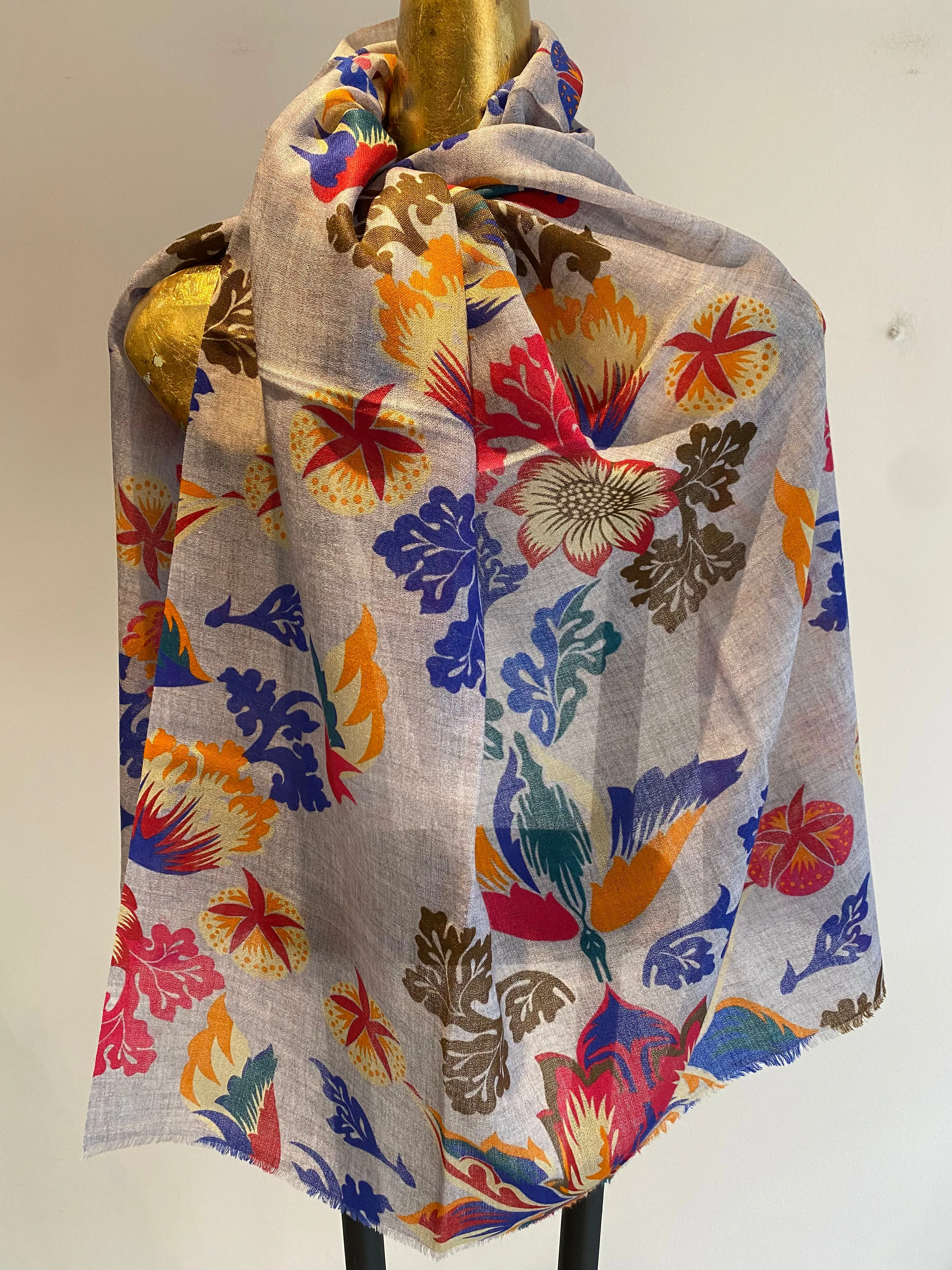 Printed Wool Scarf -  Winter Sale 50% Off - At checkout use code Winter50%