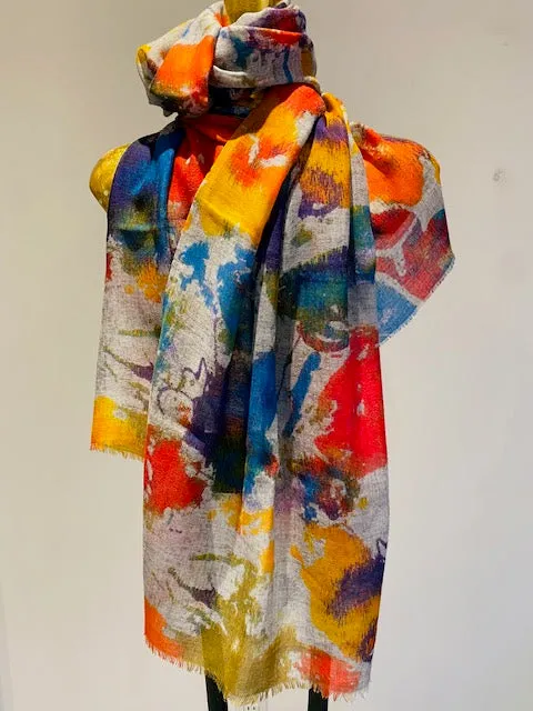 Printed Wool Scarf -  Winter Sale 50% Off - At checkout use code Winter50%