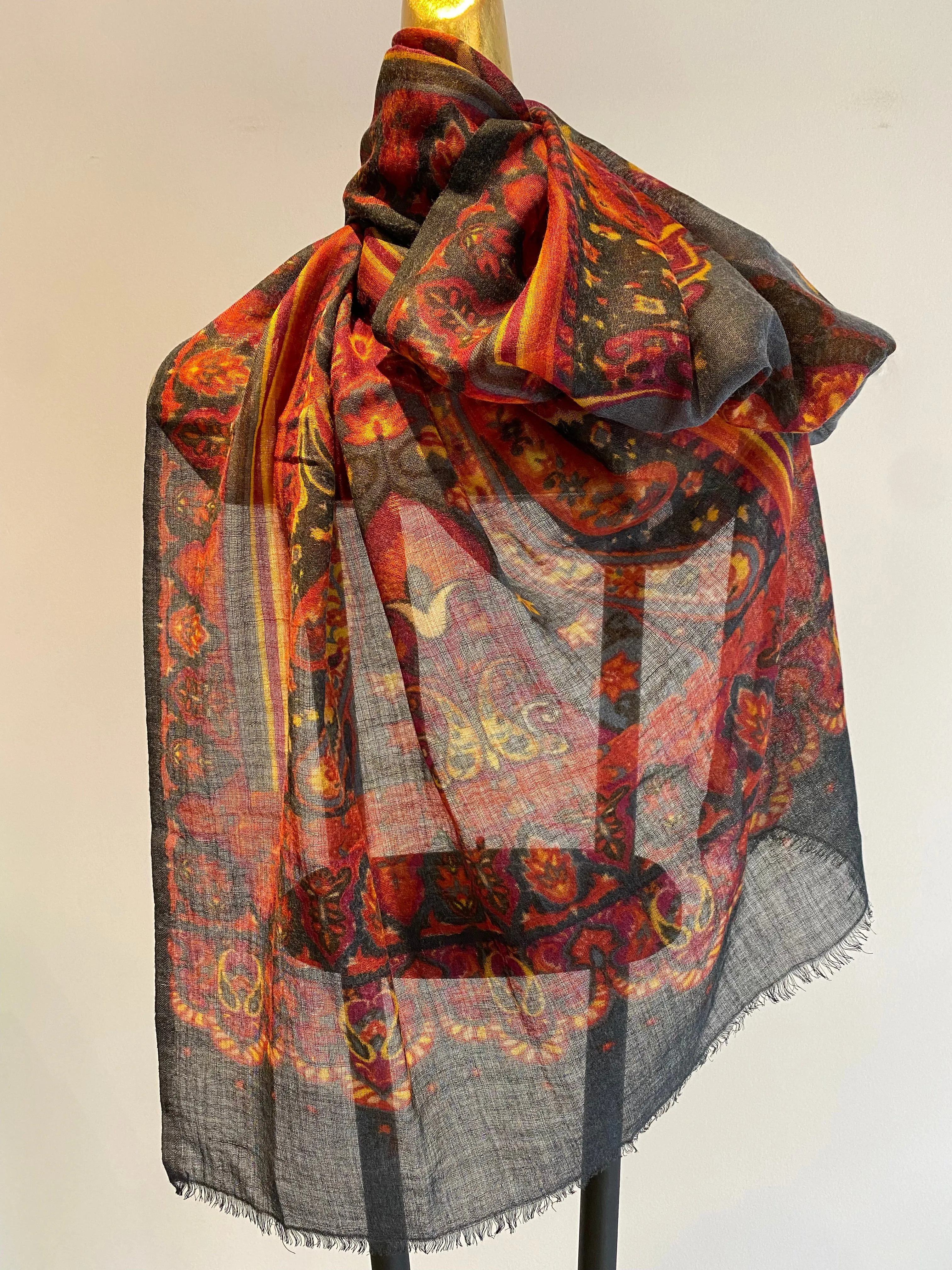 Printed Wool Scarf -  Winter Sale 50% Off - At checkout use code Winter50%