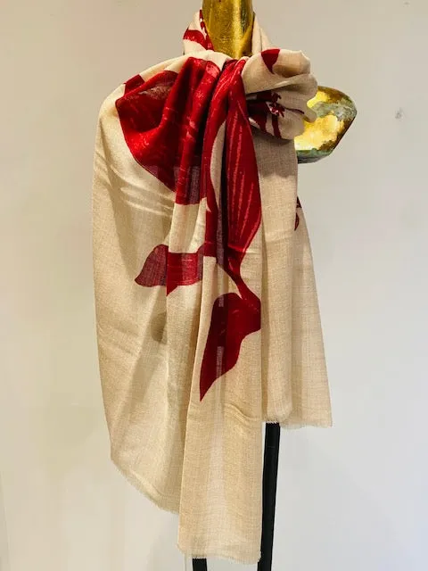 Printed Wool Scarf -  Winter Sale 50% Off - At checkout use code Winter50%