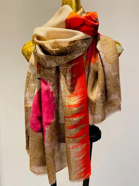 Printed Wool Scarf -  Winter Sale 50% Off - At checkout use code Winter50%