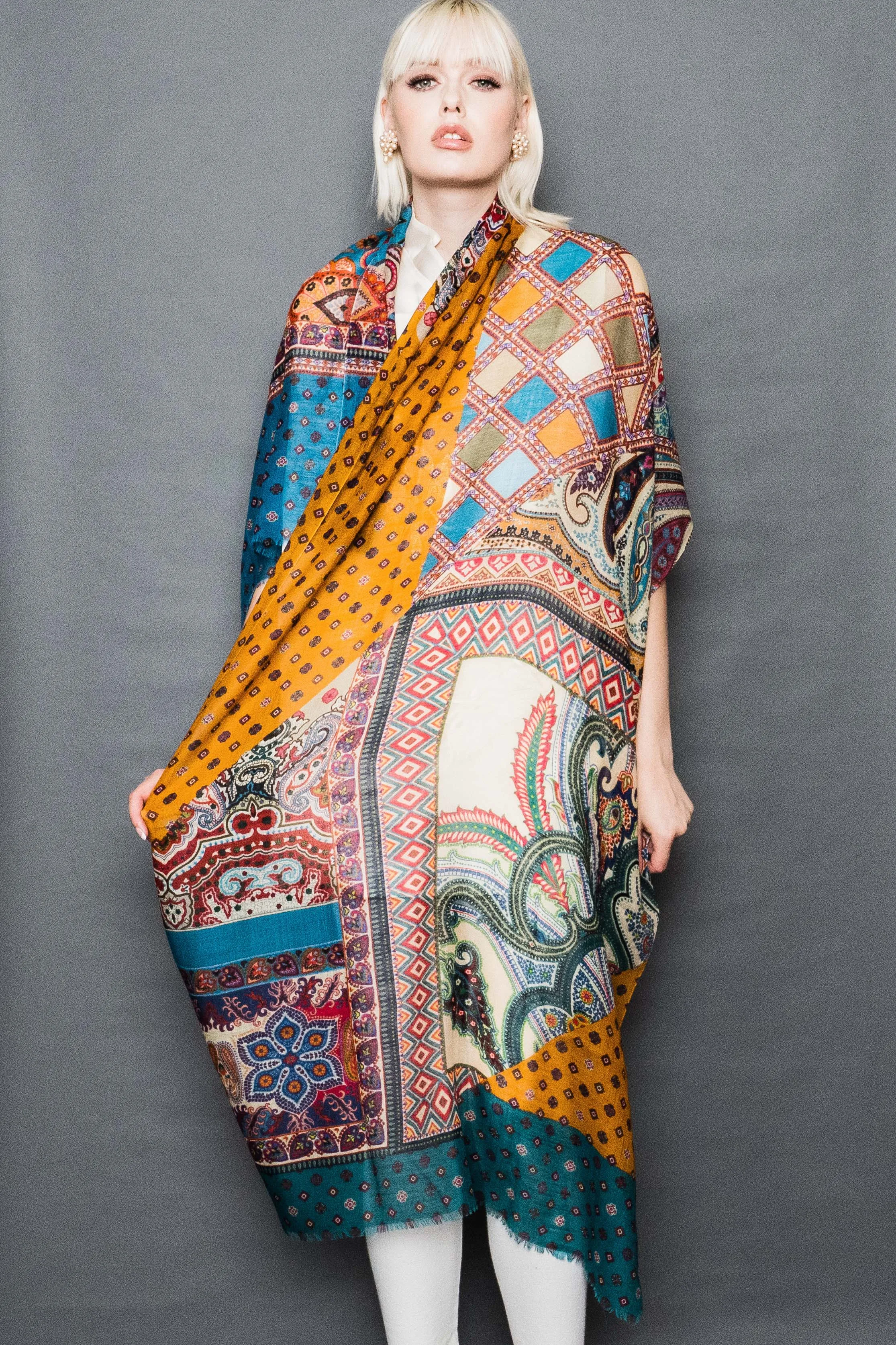 Printed Wool Scarf -  Winter Sale 50% Off - At checkout use code Winter50%