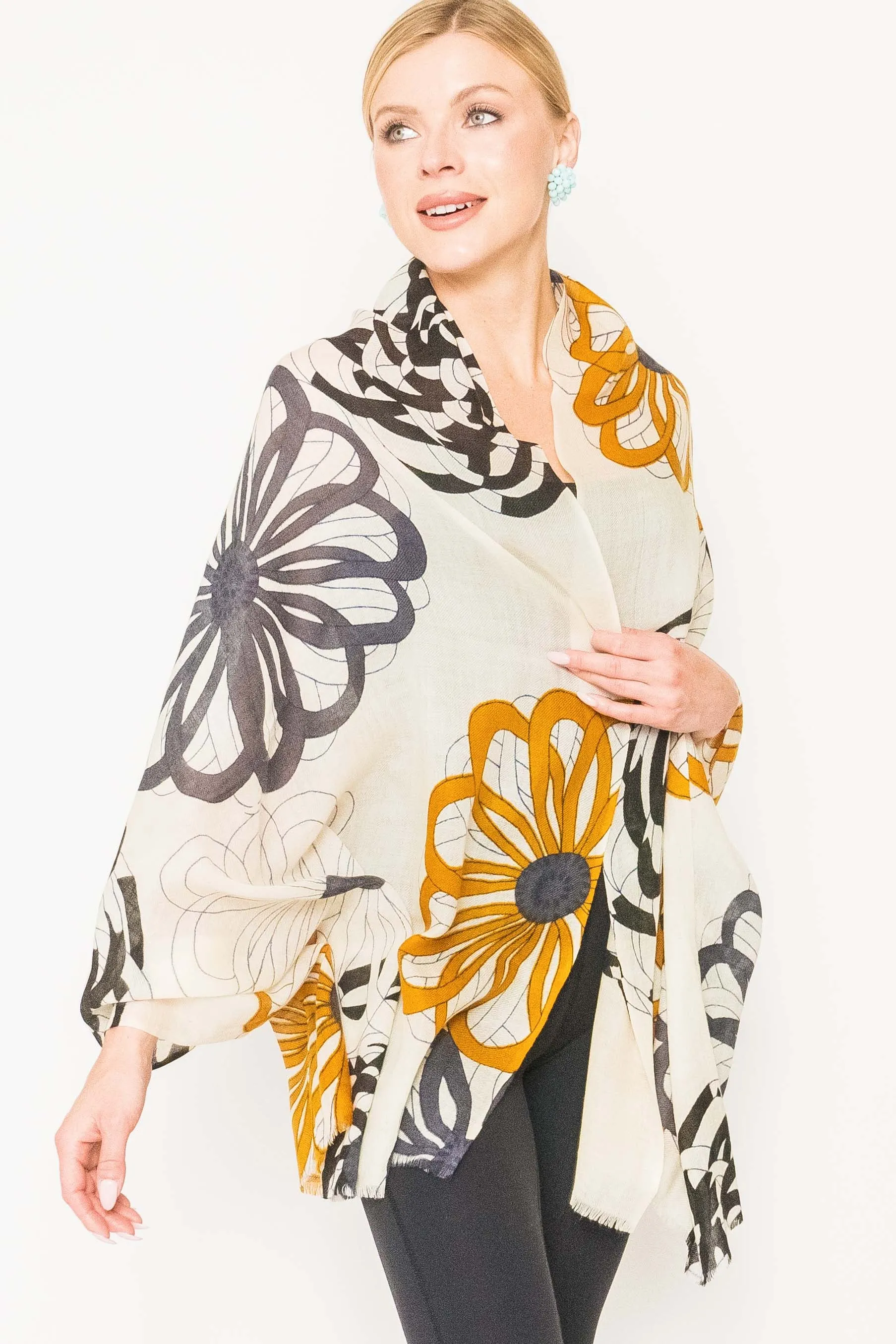 Printed Wool Scarf -  Winter Sale 50% Off - At checkout use code Winter50%