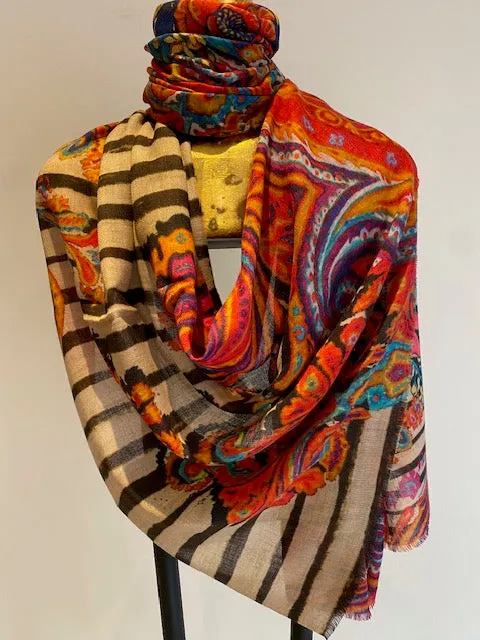 Printed Wool Scarf -  Winter Sale 50% Off - At checkout use code Winter50%