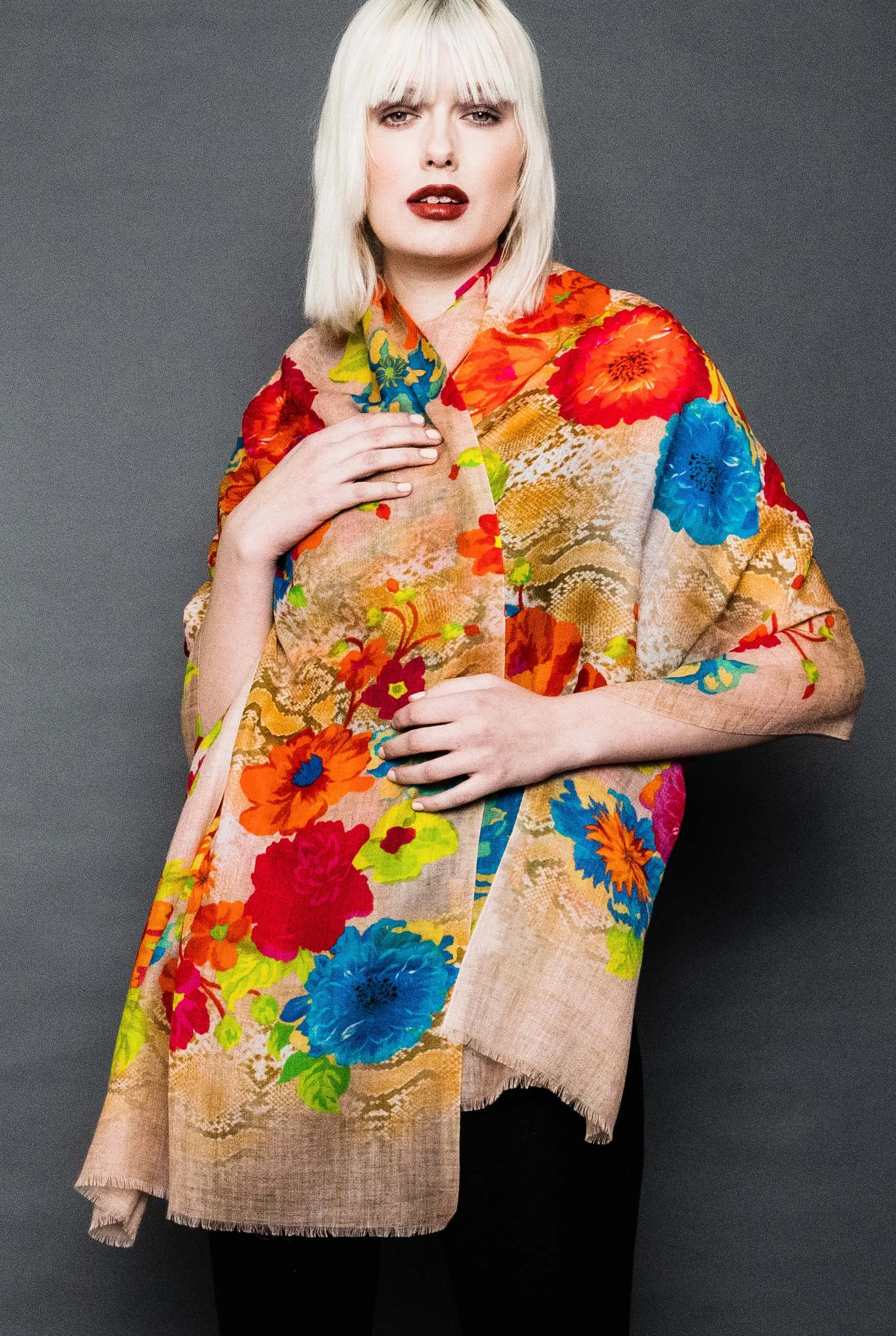 Printed Wool Scarf -  Winter Sale 50% Off - At checkout use code Winter50%
