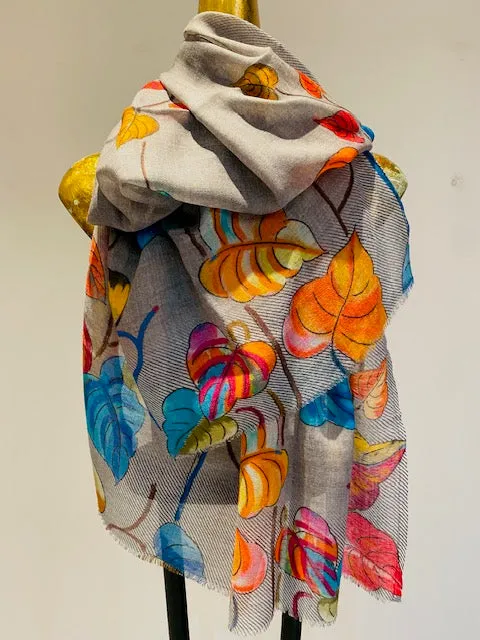 Printed Wool Scarf -  Winter Sale 50% Off - At checkout use code Winter50%