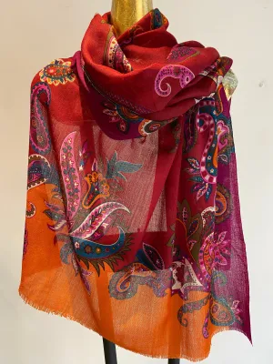 Printed Wool Scarf -  Winter Sale 50% Off - At checkout use code Winter50%
