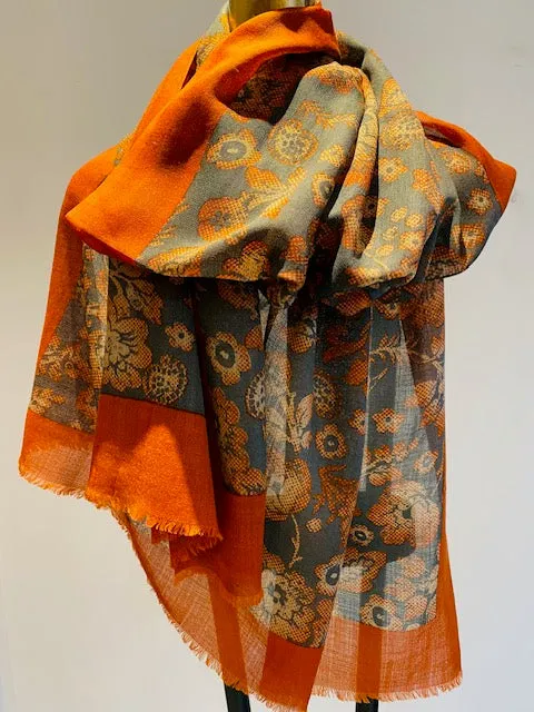 Printed Wool Scarf -  Winter Sale 50% Off - At checkout use code Winter50%