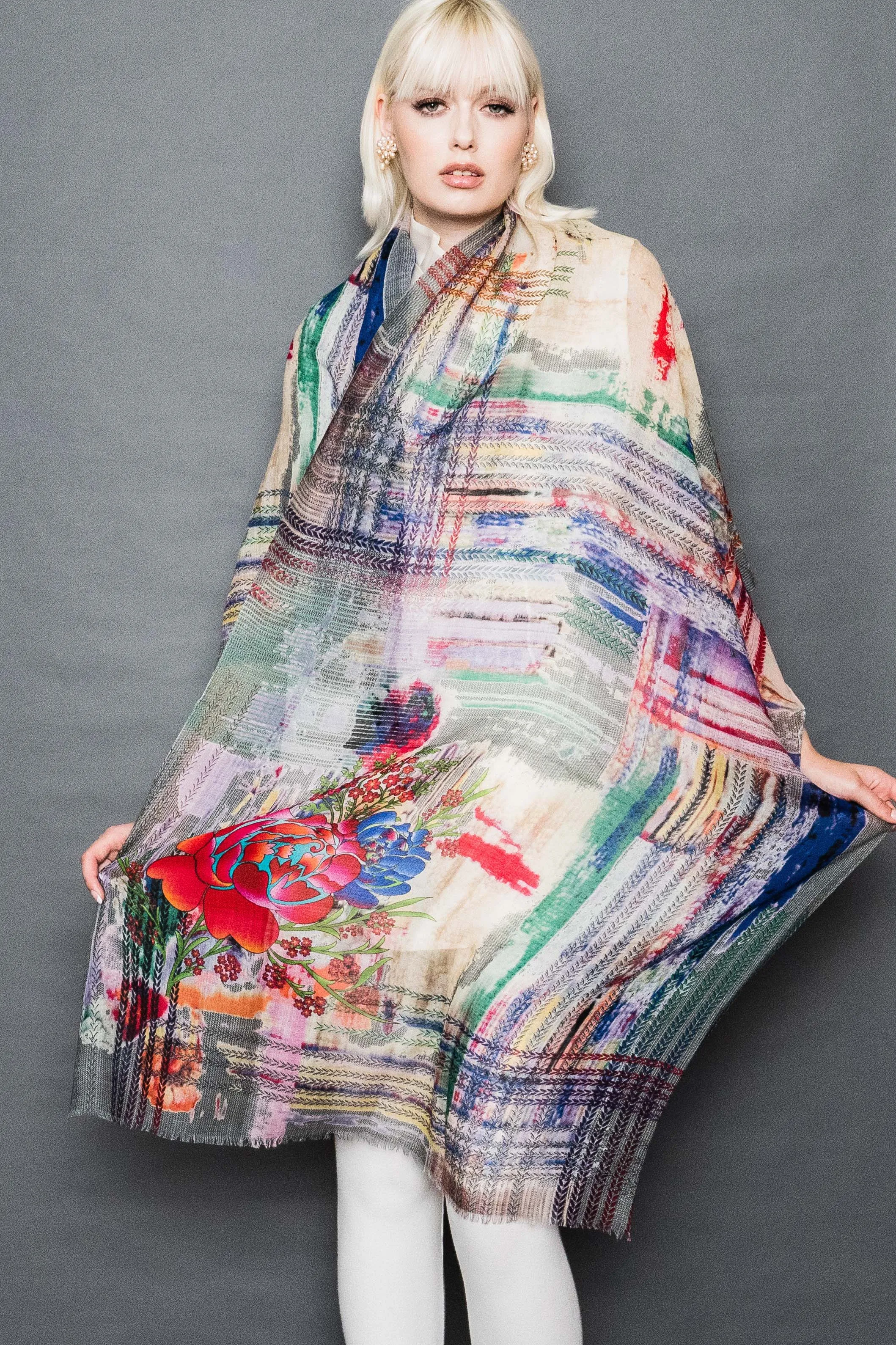 Printed Wool Scarf -  Winter Sale 50% Off - At checkout use code Winter50%