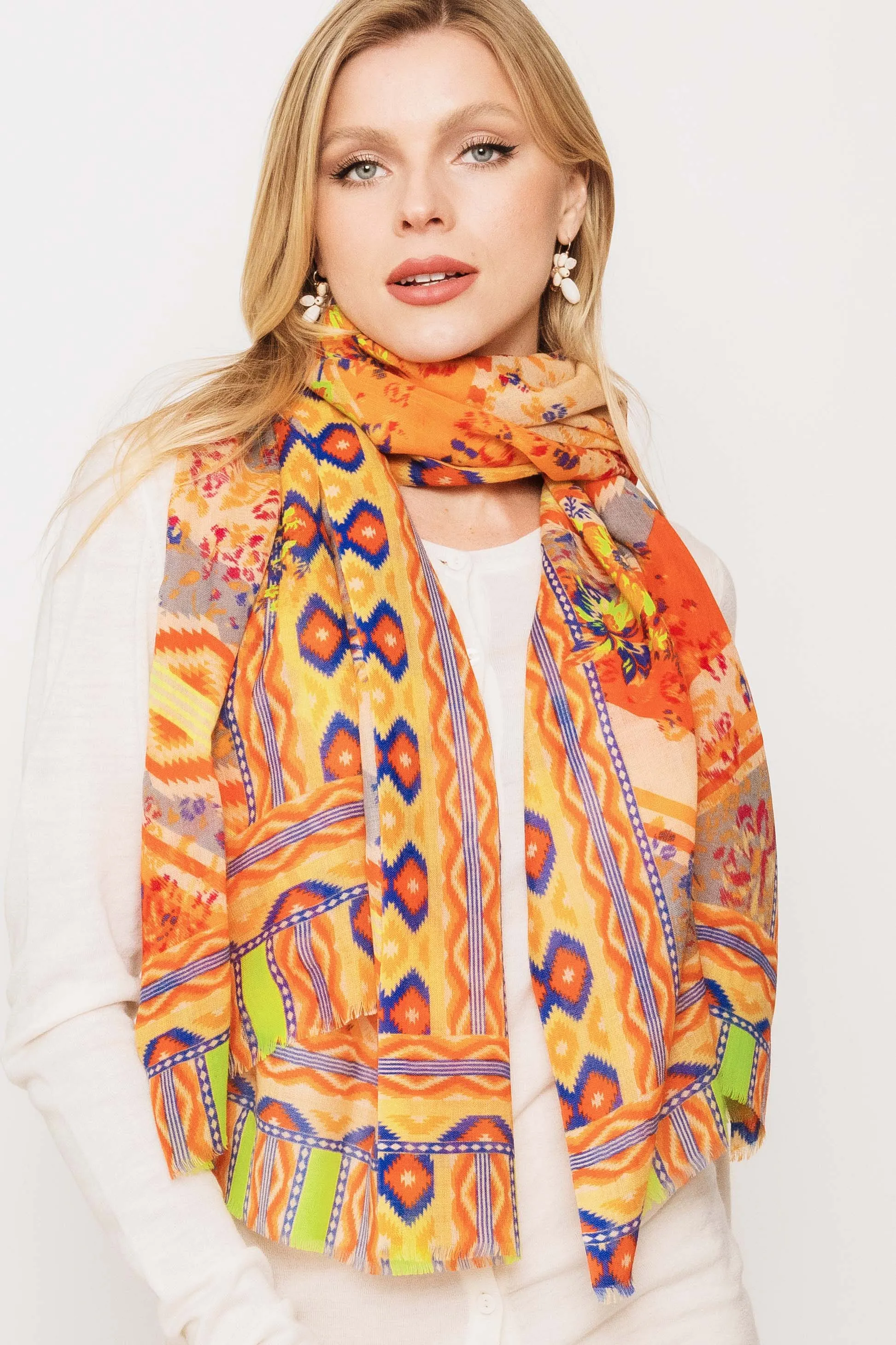 Printed Wool Scarf -  Winter Sale 50% Off - At checkout use code Winter50%