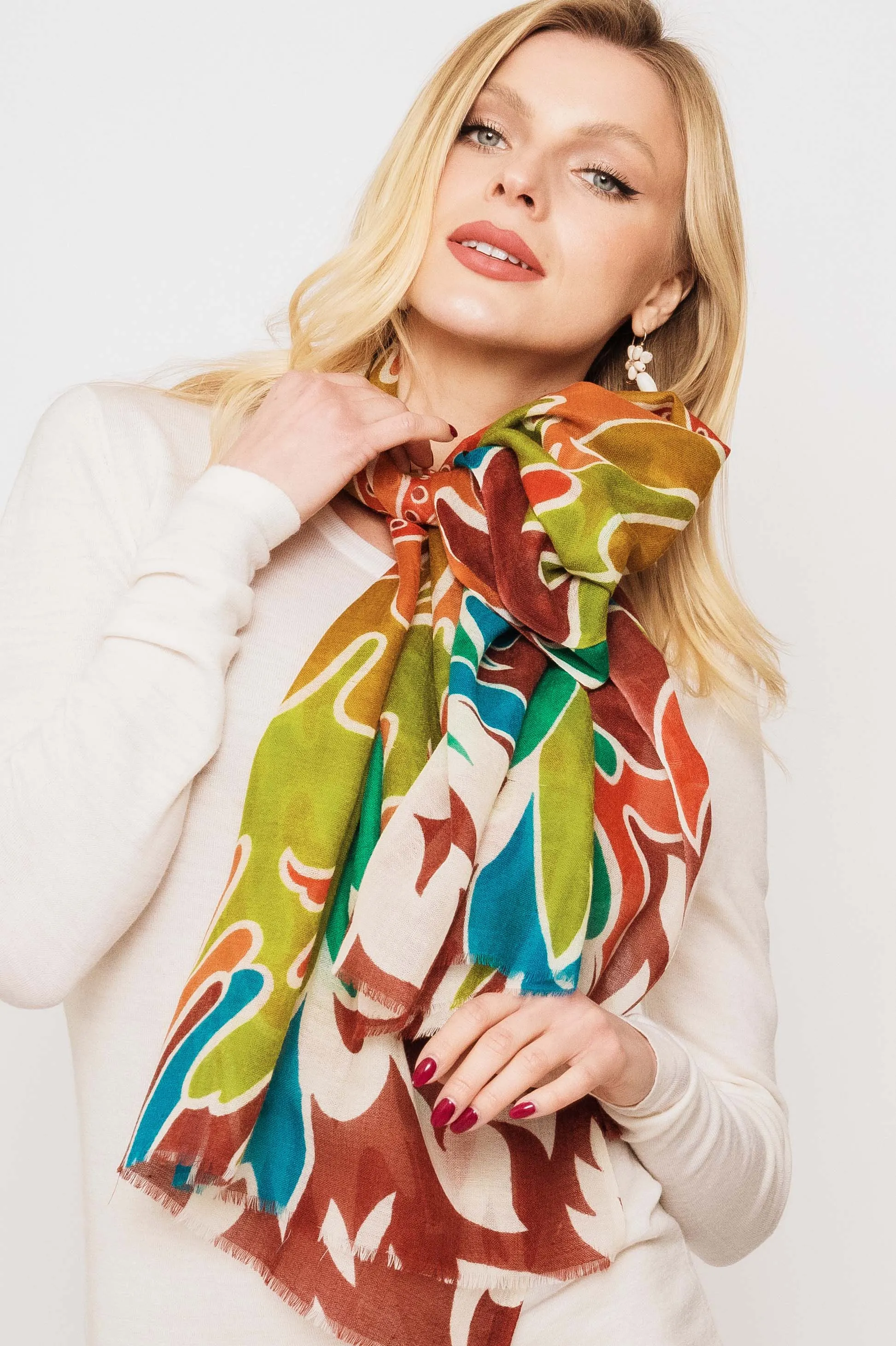 Printed Wool Scarf -  Winter Sale 50% Off - At checkout use code Winter50%