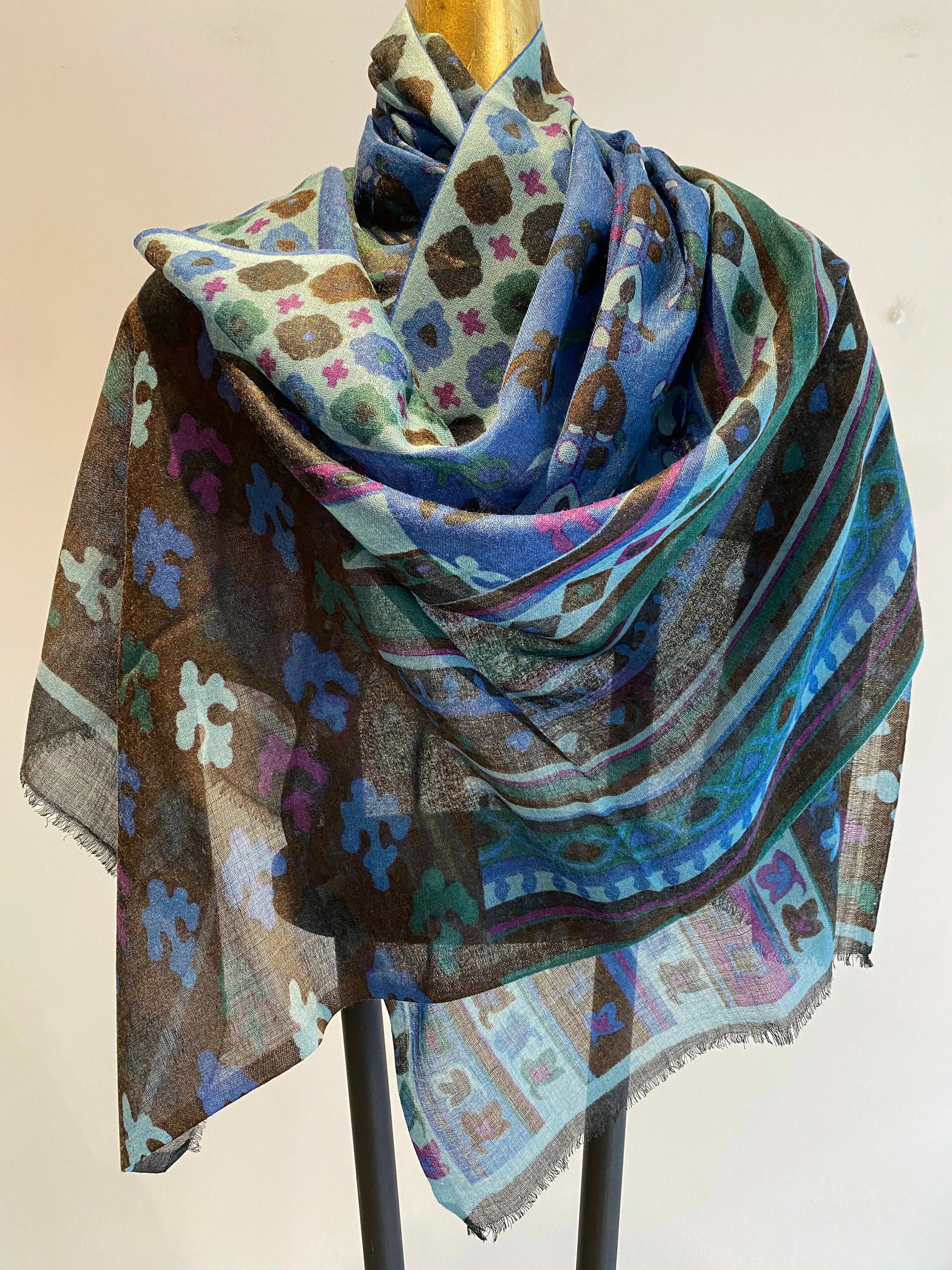 Printed Wool Scarf -  Winter Sale 50% Off - At checkout use code Winter50%